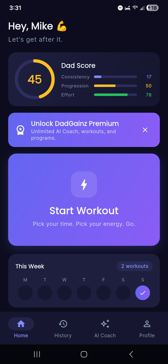 DadGainz home screen